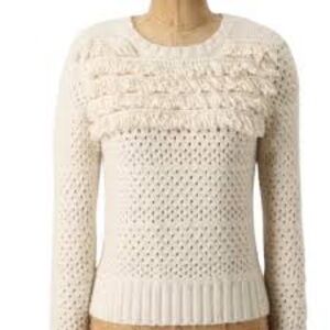 Anthropologie Far Away From Close  AngoraFringe Cream Sweater SZ Med